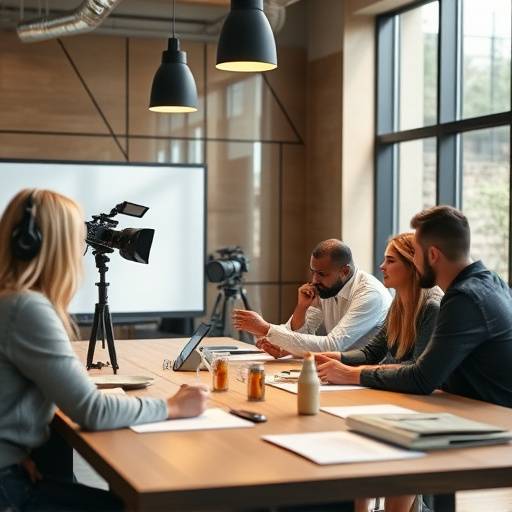 Equipo planificando la pre-producción de un video en una mesa de reuniones